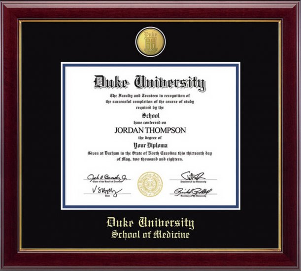 Duke University School of Medicine Diploma Frame